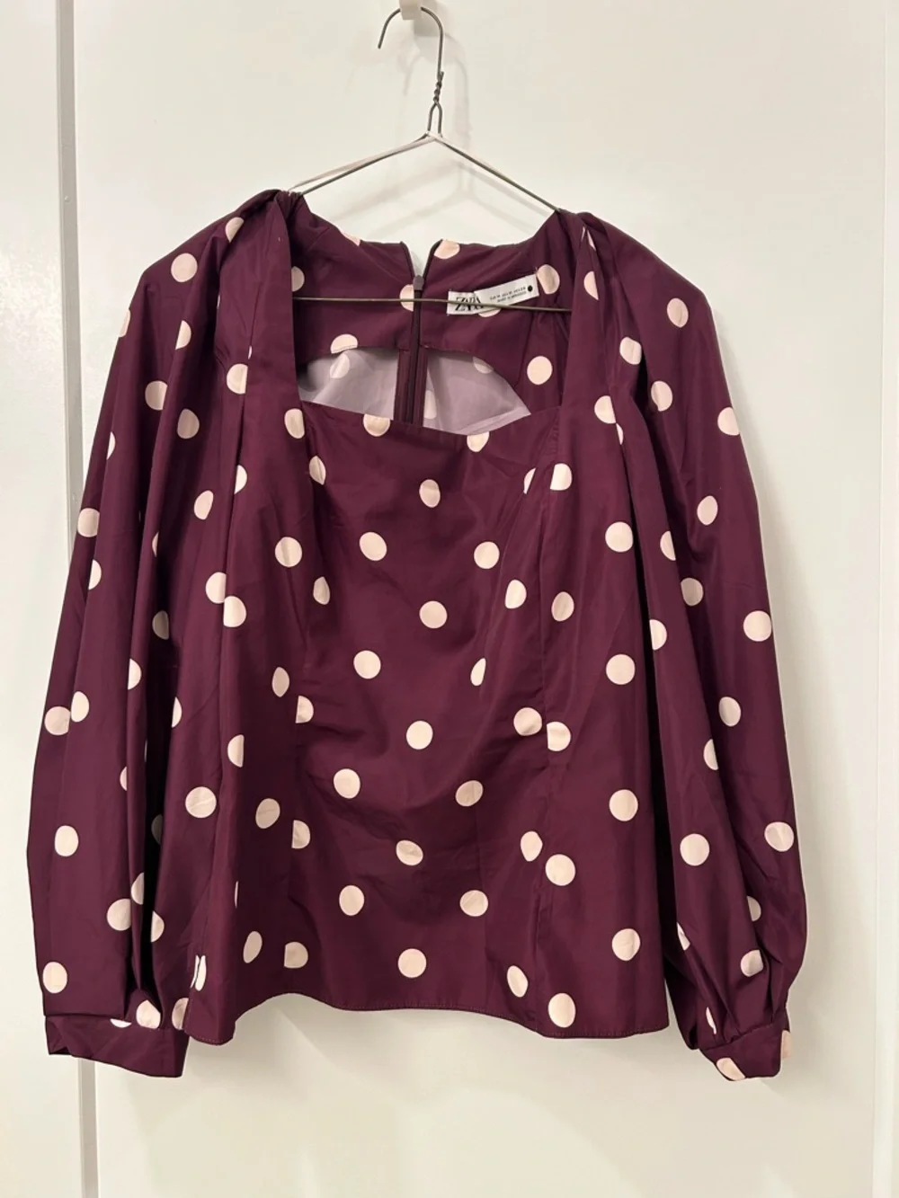 Zara Plum Polka Dot Long Sleeve Blouse with Cream Dots